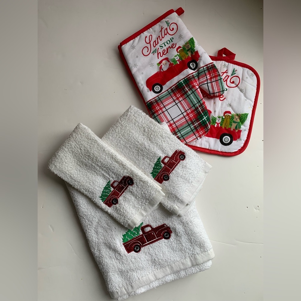 Rustic Red Truck Holiday Kitchen Bundle - 5 Pieces